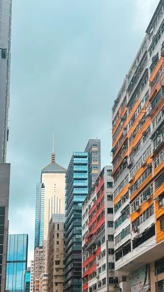 Orange balconies stacked up a residential block