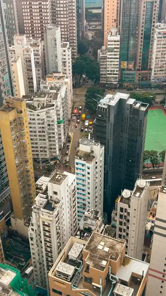 Rooftops and air conditioners, looking straight down