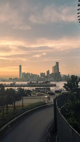 Dusk over the harbour promenade