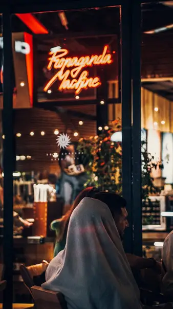Inside a café on a winter evening